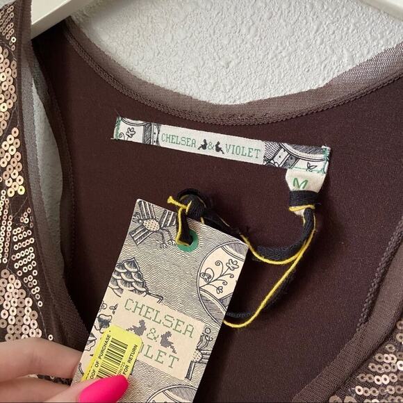 Chelsea & Violet Sequin Mini Dress Brown Medium NWT - Picture 3 of 5